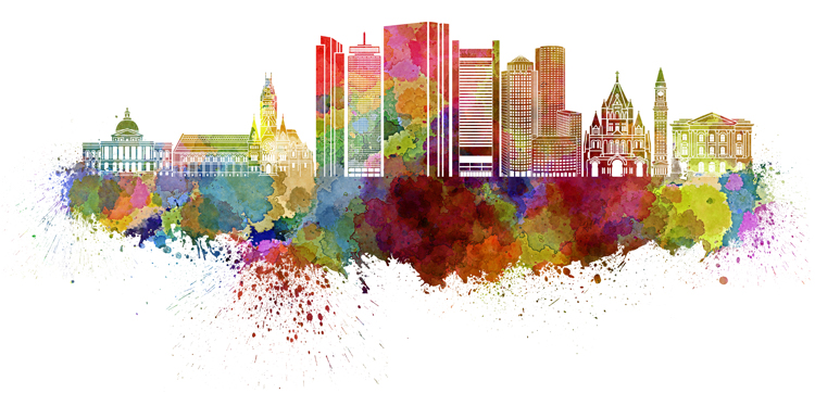 watercolor of Boston skyline