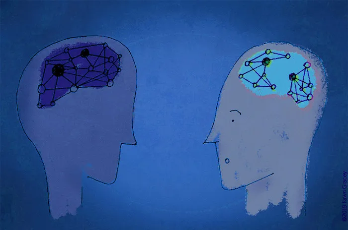 Graphic of faces staring at each other