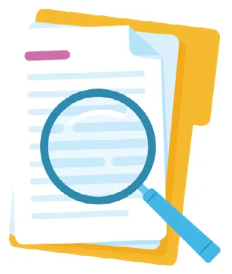 Illustration of a folder and documents, with a magnifying glass on top
